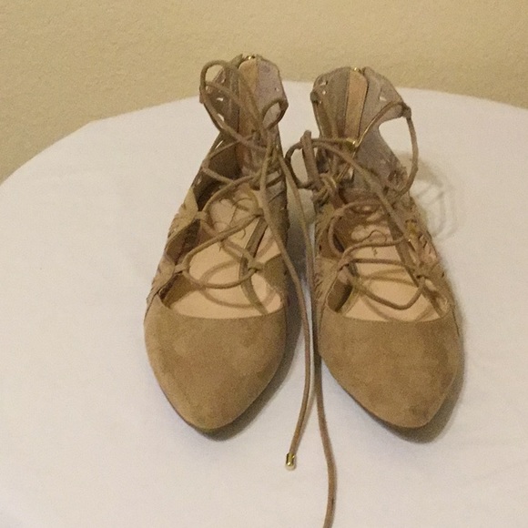 Jessica Simpson Tan Lace Up Ballet Flats Sz 8 - Picture 2 of 5